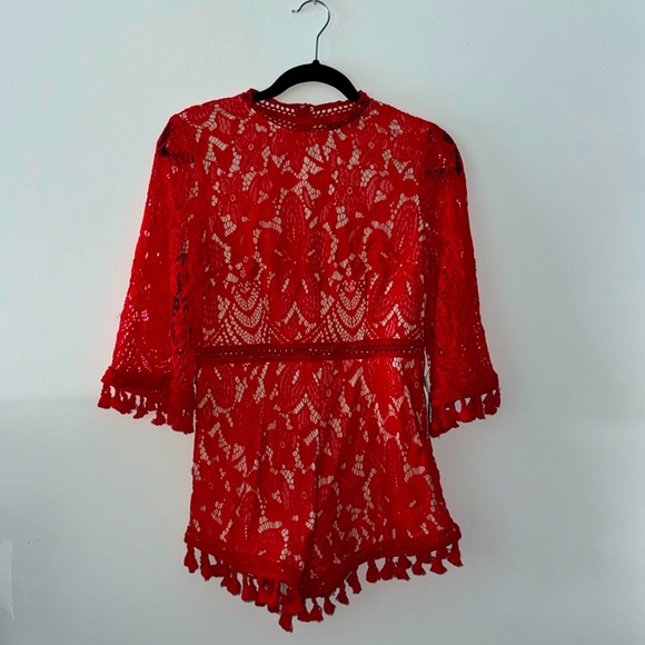 Missguided Pants - missguided Red Lace Bohemian Romper